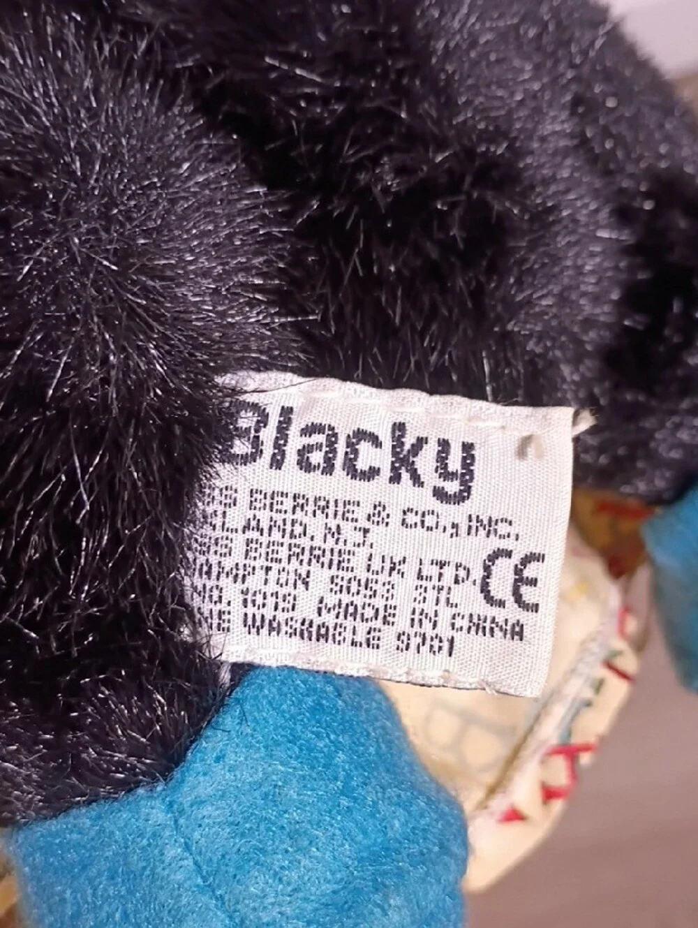 Russ Black Plush Bear in Alphabet‎ Dress with Blue Shoes